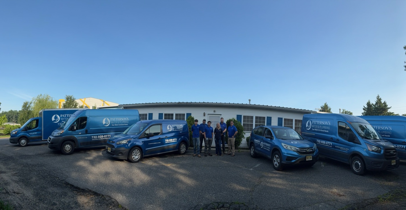 The Patterson's Water & Plumbing team and branded fleet in Central NJ